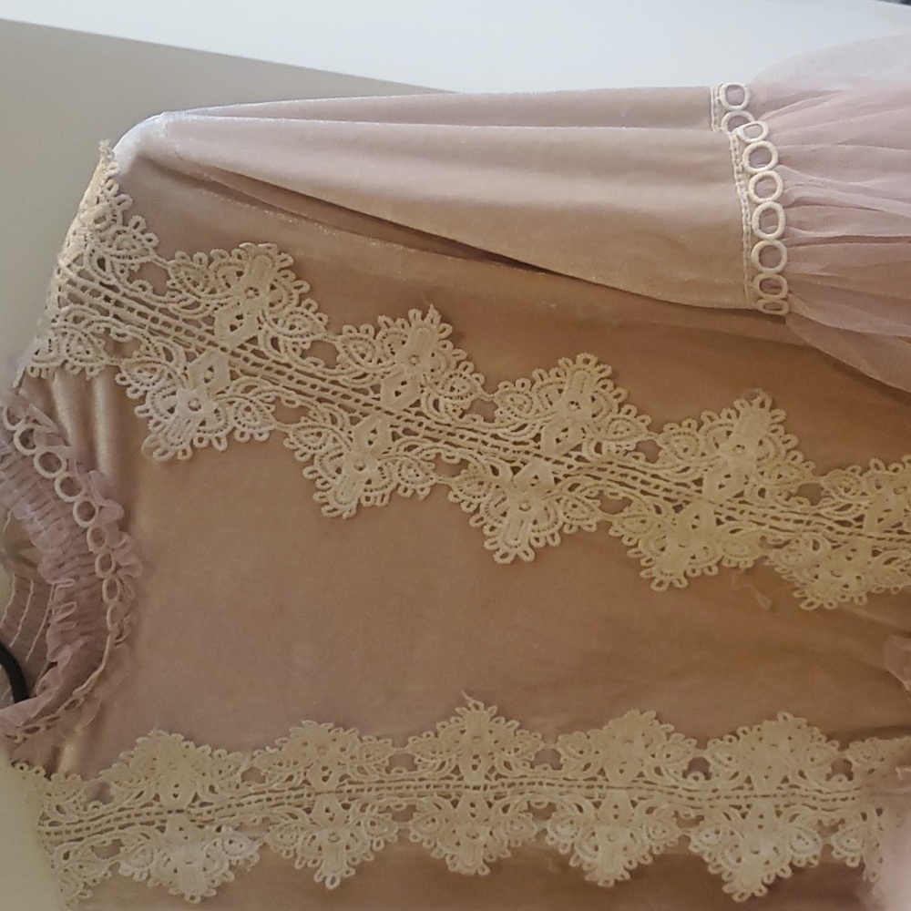 Velvet Lace pastel pink blouse - Picture 4 of 6